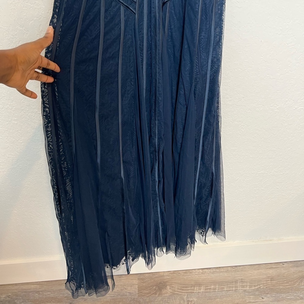 JS Collections Navy Blue Mesh Overlay Formal Gown - Picture 4 of 9